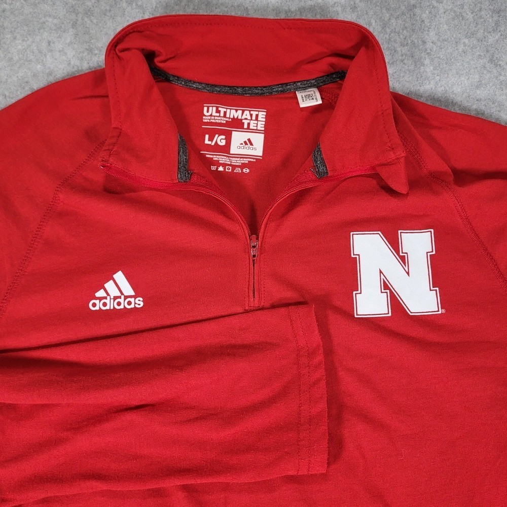 Nebraska Cornhuskers Adidas Ultimate Tee 1/4‎ Zip Long Sleeve Mens Large Red
